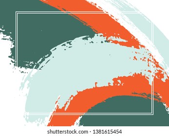 Horizontal border with paint brush strokes background.  Graphic design template for card. Vector border rectangular frame with colorful painted ink brushstrokes watercolor texture.