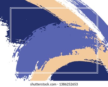 Horizontal border with paint brush strokes background.  Graphic design template for flyer. Vector border rectangular frame with colorful painted ink brushstrokes watercolor texture.