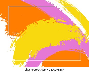 Horizontal border with paint brush strokes background.  Trendy design template for card. Vector border rectangular frame with colorful painted ink brushstrokes backdrop, watercolor texture.
