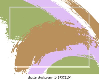 Horizontal border with paint brush strokes background.  Vintage design template for card. Vector border rectangular frame with colorful painted ink brushstrokes watercolor texture.