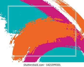 Horizontal border with paint brush strokes background.  Stylish design template for card. Vector border rectangular frame with colorful painted ink brushstrokes watercolor texture.