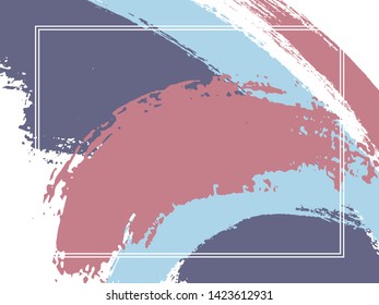 Horizontal border with paint brush strokes background.  Acrylic design template for card. Vector border rectangular frame with colorful painted ink brushstrokes backdrop, watercolor texture.