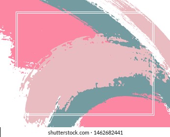 Horizontal border with paint brush strokes background.  Retro design template for card. Vector border rectangular frame with colorful painted ink brushstrokes backdrop, watercolor texture.