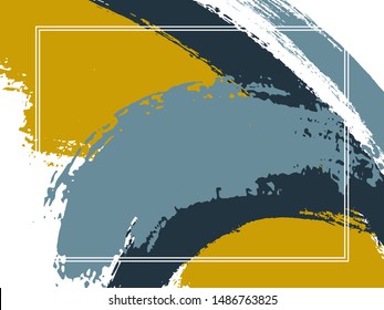 Horizontal border with paint brush strokes background. Grunge design template for card. Vector border rectangular frame with colorful painted ink brushstrokes watercolor texture.
