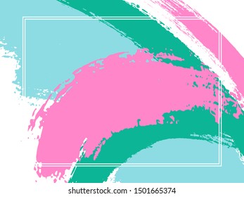 Horizontal border with paint brush strokes background.  Graphic design template for card. Vector border rectangular frame with colorful painted ink brushstrokes watercolor texture.