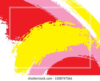 Horizontal border with paint brush strokes background.  Modern design template for card. Vector border rectangular frame with colorful painted ink brushstrokes watercolor texture.