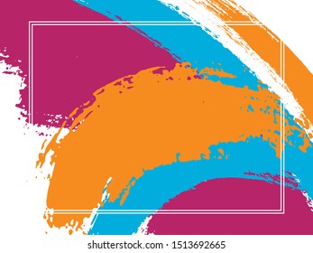 Horizontal border with paint brush strokes background.  Vintage design template for card. Vector border rectangular frame with colorful painted ink brushstrokes backdrop, watercolor texture.