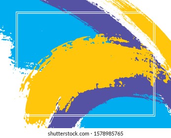 Horizontal border with paint brush strokes background.  Textured design template for card. Vector border rectangular frame with colorful painted ink brushstrokes watercolor texture.
