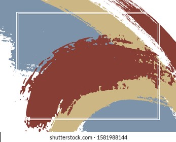 Horizontal border with paint brush strokes background.  Retro design template for card. Vector border rectangular frame with colorful painted ink brushstrokes backdrop, watercolor texture.