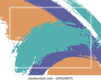 Horizontal border with paint brush strokes background.  Trendy design template for card. Vector border rectangular frame with colorful painted ink brushstrokes backdrop, watercolor texture.