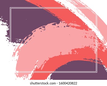 Horizontal border with paint brush strokes background.  Distressed design template for card. Vector border rectangular frame with colorful painted ink brushstrokes watercolor texture.