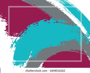 Horizontal border with paint brush strokes background.  Trendy design template for card. Vector border rectangular frame with colorful painted ink brushstrokes watercolor texture.