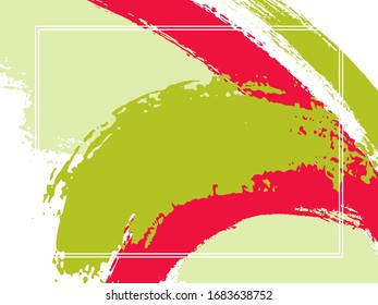 Borde horizontal con el fondo de trazos de pincel.  Elegante plantilla de diseño para tarjeta. Borde vectorial marco rectangular con coloridos pinceles de color rosa de fondo, textura acuarela.