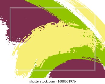 Borde horizontal con el fondo de trazos de pincel.  Elegante plantilla de diseño para tarjeta. Borde vectorial marco rectangular con coloridos pinceles de color rosa de fondo, textura acuarela.