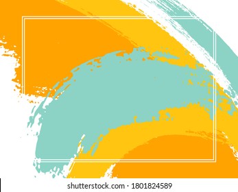 Horizontal border with paint brush strokes background.  Trendy design template for card. Vector border rectangular frame with colorful painted ink brushstrokes watercolor texture.
