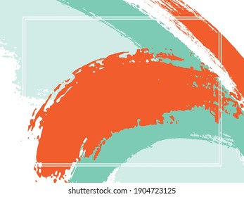 Horizontal border with paint brush strokes background.  Acrylic design template for card. Vector border rectangular frame with colorful painted ink brushstrokes watercolor texture.