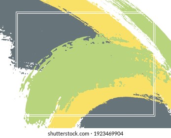 Horizontal border with paint brush strokes background.  Vintage design template for card. Vector border rectangular frame with colorful painted ink brushstrokes watercolor texture.