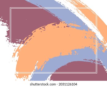 Horizontal border with paint brush strokes background.  Textured design template for card. Vector border rectangular frame with colorful painted ink brushstrokes watercolor texture.