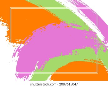 Borde horizontal con pincel de pintura traza el fondo.  Plantilla moderna de diseño para tarjeta. Marco rectangular de borde vectorial con fondo de pinceles de tinta pintada de color, textura de acuarela.