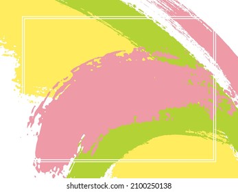 Horizontal border with paint brush strokes background.  Advert design template for card. Vector border rectangular frame with colorful painted ink brushstrokes backdrop, watercolor texture.