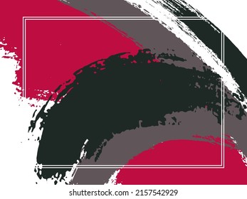 Horizontal border with paint brush strokes background.  Vintage design template for card. Vector border rectangular frame with colorful painted ink brushstrokes backdrop, watercolor texture.