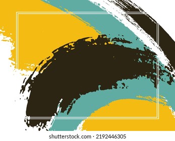 Horizontal border with paint brush strokes background.  Vintage design template for card. Vector border rectangular frame with colorful painted ink brushstrokes backdrop, watercolor texture.