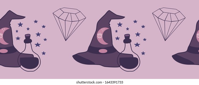 horizontal border with poison, witch hat and diamonds, perfect to use on the web or in print