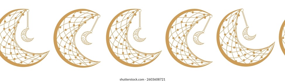 Horizontal border, set Magic and heavens seamless pattern, with magical elements Symbols of witchcraft theme