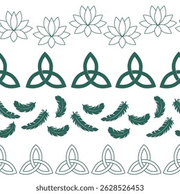 Horizontal border, set Magic and heavens seamless pattern, with magical elements Symbols of witchcraft theme