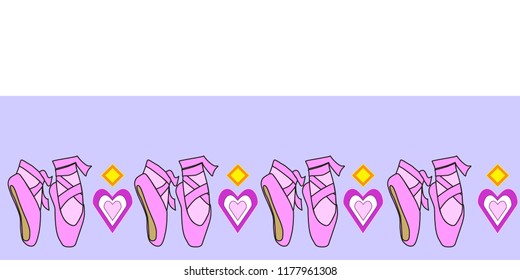 horizontal border shoes repeatable kids footwear banner pink ballet slippers hearts