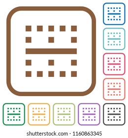 Horizontal border simple icons in color rounded square frames on white background