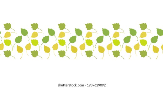 Horizontal border template with colorful autumn leaves. For banner, poster, packaging design, postcard. Hand Drawn vector illustration.