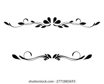 horizontal borders with swirling tendrils and symmetrical leaves vector illustration