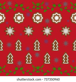 Horizontal bright background with Christmas decorations from dried oranges, gingerbread and cookies. For season greeting cards, posters, advertisement, wrapping paper.