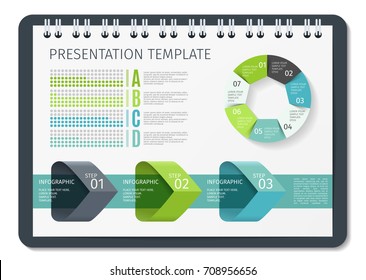 Horizontal Brochure or book or notepad with springs business infographic template. Template for presentation background, chart, graph. Vector illustration