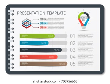 Horizontal Brochure or book or notepad with springs business infographic template. Template for presentation background, chart, graph. Vector illustration.