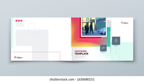 Horizontal Brochure Cover Background. Corporate Template Layout for Business Annual Report, Catalog, Magazine or Flyer Mockup. Modern Concept with Square Rhombus Shapes. Vector Background. Set - GB075