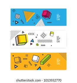 Horizontal brochure set. Pop art geometric background with colorful graphic elements. Design Background with 3d elements. Vector eps 10