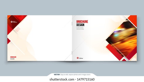 Horizontal Brochure Template Layout Design. Landscape Corporate Business Annual Report, Catalog, Magazine, Flyer Mockup. Creative Modern Bright Concept With Square Shapes