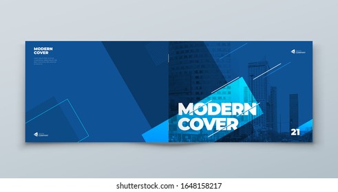 Horizontal Brochure Template Layout Design. Landscape Corporate Business Annual Report, Catalog, Magazine, Flyer Mockup. Creative Modern Bright Concept with Linw Shapes. Vector