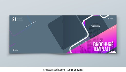 Horizontal Brochure Template Layout Design. Landscape Corporate Business Annual Report, Catalog, Magazine, Flyer Mockup. Creative Modern Bright Concept with Linw Shapes. Vector