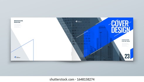 Horizontal Brochure Template Layout Design. Landscape Corporate Business Annual Report, Catalog, Magazine, Flyer Mockup. Creative Modern Bright Concept with Linw Shapes. Vector