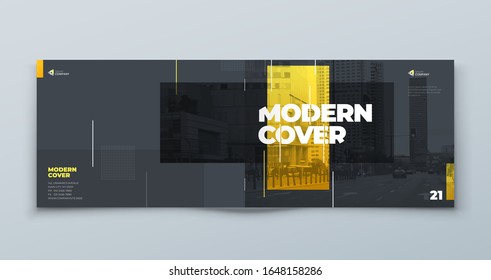 Horizontal Brochure Template Layout Design. Landscape Corporate Business Annual Report, Catalog, Magazine, Flyer Mockup. Creative Modern Bright Concept with Linw Shapes. Vector