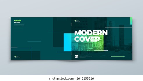 Horizontal Brochure Template Layout Design. Landscape Corporate Business Annual Report, Catalog, Magazine, Flyer Mockup. Creative Modern Bright Concept with Linw Shapes. Vector