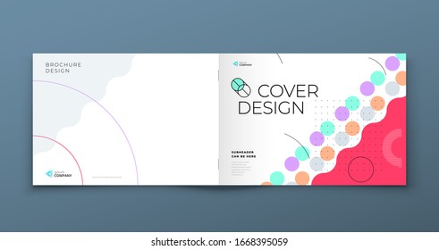 Horizontal Brochure Template Layout Design. Landscape Corporate Business Annual Report, Catalog, Magazine, Flyer Mockup. Creative Modern Background Concept In Abstract Flat Style Shape