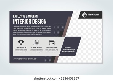 Horizontal Brochure template layout design. Corporate business annual report, catalog, magazine mockup. Layout with modern beige elements and photo. Creative poster, booklet, flyer or banner concept