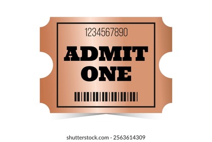 Horizontal bronze admit one template. Cinema, theater, casino, concert, opera, ballet, performance copper ticket. Vector illustration on white background