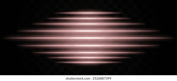 Efeito de luz de bronze horizontal isolado no fundo transparente. Listras de luz radiante criando um efeito brilhante em camadas. Ideal para design, fundos abstratos e gráficos digitais.