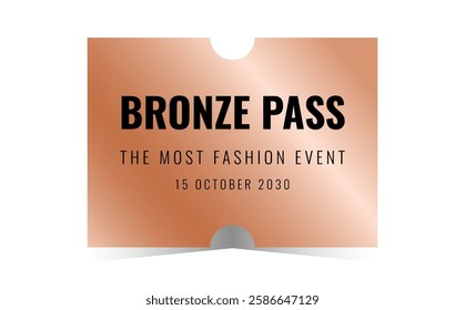 Horizontal bronze pass template. Cinema, theater, casino, concert, opera, ballet, performance copper voucher. Vector illustration on white background