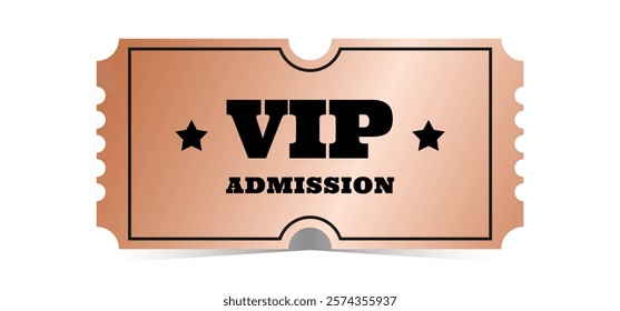 Horizontal bronze vip admission template. Cinema, theater, casino, concert, opera, ballet, performance copper design. Vector illustration on white background